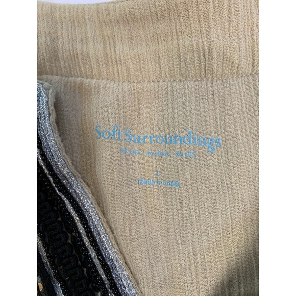 Soft Surroundings Tunic Womens L Tan Swimsuit Cover Gauzy Beaded Lagenlook - Picture 4 of 9